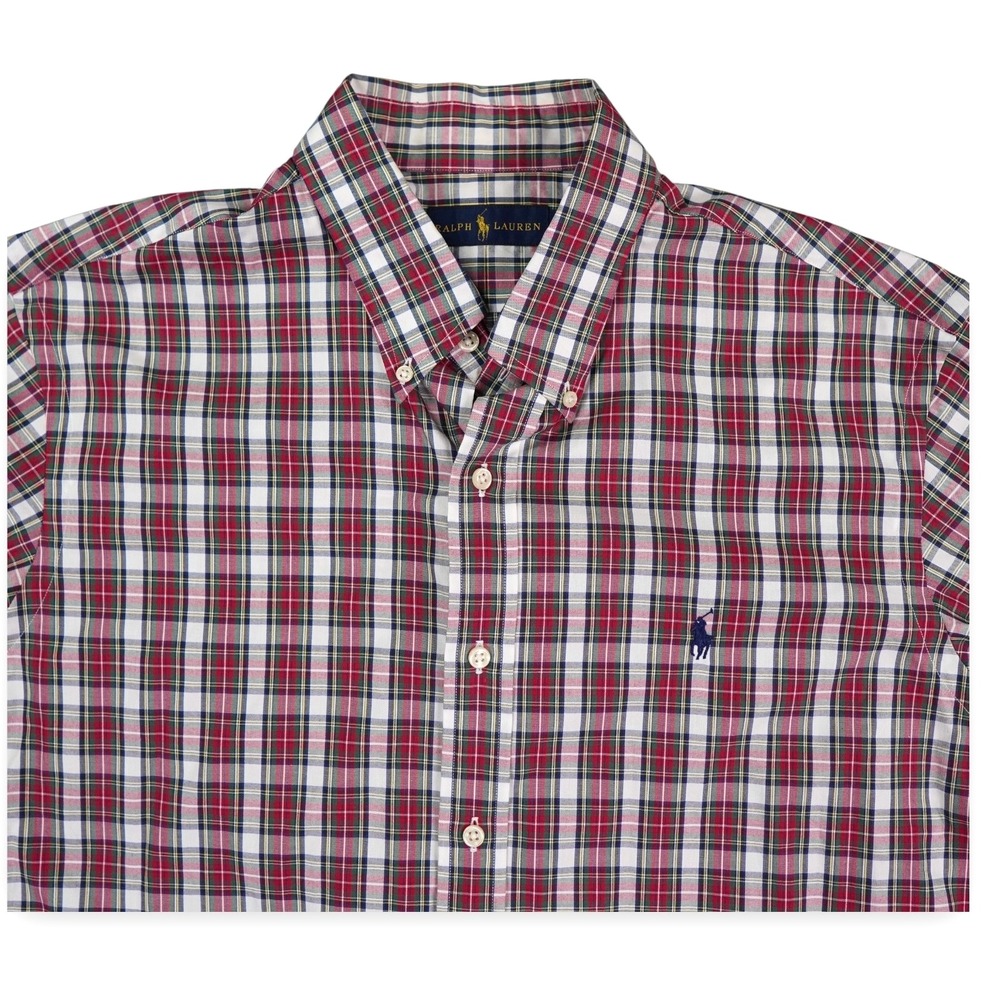 Ralph Lauren Shirt Mens Extra Large Red Dress Stewart Tartan Royal Blue Pony